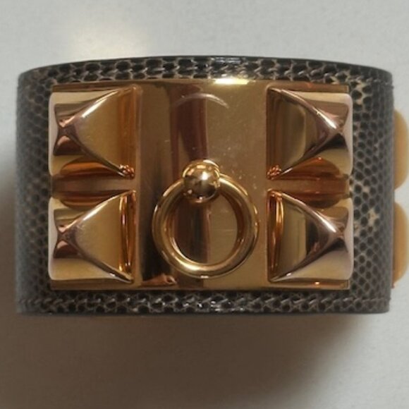 AUTHENTIC HERMES Collier De Chien Lizard / Rose Gold Cuff - Picture 4 of 11